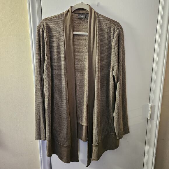 Chico's Travelers Brown Sparkle Striped Open Front Cardigan Jacket Size 2 (Lg) - Picture 1 of 6